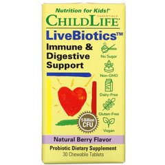 Підтримка імунітету і травлення натуральний ягідний смак ChildLife (Immune & Digestive Support) 5 мільярдів КУО 30 жувальних таблеток