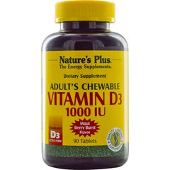 Витамин Д3 с ягодным вкусом Natures Plus (Vitamin D3) 1000 МЕ 90 жевательных таблеток купить в Киеве и Украине