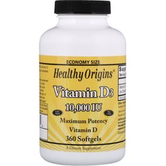 Вітамін Д3, Vitamin D3, Healthy Origins, 10000 МО, 360 желатинових капсул