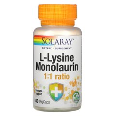L-лізин монолаурін в співвідношенні 1:1, L-Lysine Monolaurin 1:1 Ratio, Solaray, 60 вегетаріанських капсул