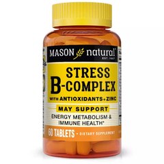 Комплекс вітамінів В від стресу з антиоксидантами та цинком Mason Natural (Stress B-Complex With Antioxidants + Zinc) 60 таблеток