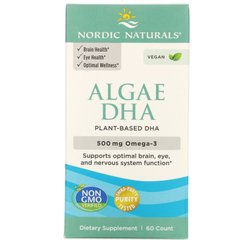 Водорості ДГК, Algae DHA, Nordic Naturals, 500 мг, 60 м'яких капсул