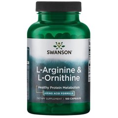L-аргінін і L-орнитин, L-Arginine,L-Ornithine, Swanson, 100 капсул