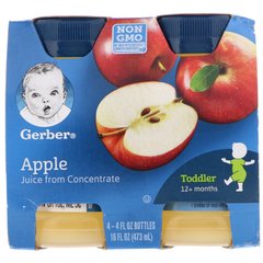 Яблочный сок для малышей, от 12 месяцев, Gerber, упаковка из 4 флаконов по 4 жидких унции (118 мл) купить в Киеве и Украине