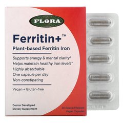 Flora, Ferritin +, ферритин (железо) на растительной основе, 30 веганских капсул с отсроченным высвобождением купить в Киеве и Украине