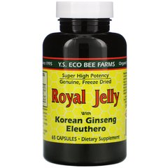 Маточное молочко с корейским женьшенем и элеутерококком Y.S. Eco Bee Farms (Royal jelly) 65 капсул купить в Киеве и Украине