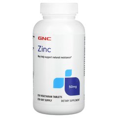 GNC, цинк, 50 мг, 250 вегетаріанських пігулок