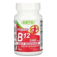 Веганський вітамін B12, Vegan B12, Deva 2500 мкг, 90 таблеток