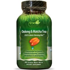 Чай улун і маття, ЕГКГ-дієта для спалювання калорій, Irwin Naturals, 63 м'яких капсули з рідиною