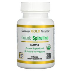 Органическая спирулина California Gold Nutrition (Organic Spirulina USDA Organic) 500 мг 60 таблеток купить в Киеве и Украине