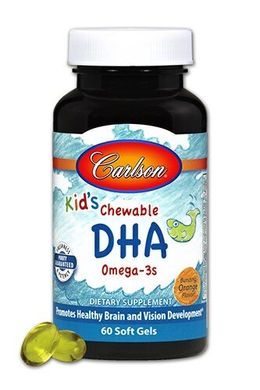 Риб'ячий жир для дітей, апельсин, Kids Chewable Dha, Carlson Labs, 100 мг, 60 капсул