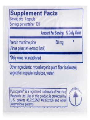 Пікногенол екстракт соснової кори Pure Encapsulations (Pycnogenol Pine Bark Extract) 50 мг 120 капсул