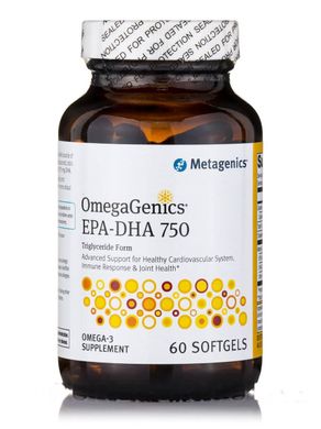 Омега ЕПК-ДГК 750 тригліцеридна форма цитрус Metagenics (OmegaGenics EPA-DHA 750 Triglyceride Form Natural Citrus Flavor) 60 м'яких капсул