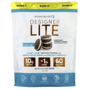 Designer Wellness, Designer Lite&reg;, растительный и сывороточный протеиновый порошок, шоколадное печенье и крем, 720 г (1,6 фунта) купить в Киеве и Украине
