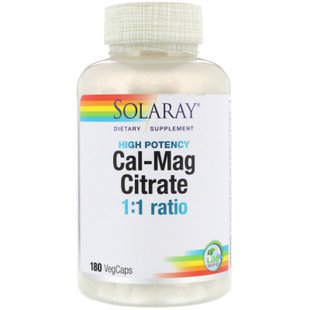 Кальций и магний 1:1 высокоэффективный Solaray (Cal-Mag Citrate) 180 капсул купить в Киеве и Украине