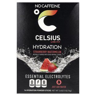 Celsius, Live Fit, Hydration, Essential Electrolytes, No Caffeine, Strawberry Watermelon, 14 Hydration Powder Sticks, 0.26 oz (7.28 g) Each