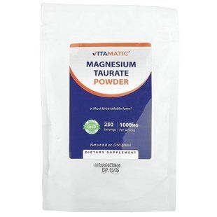 порошок таурата магния Vitamatic (Magnesium Taurate Powder) 250 г (8,8 унций) купить в Киеве и Украине