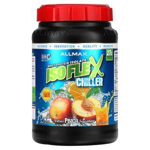 Isolate whey protein ALLMAX Nutrition (Whey Protein Isolate Isoflex Chiller) 907g with citrus and peach flavor.