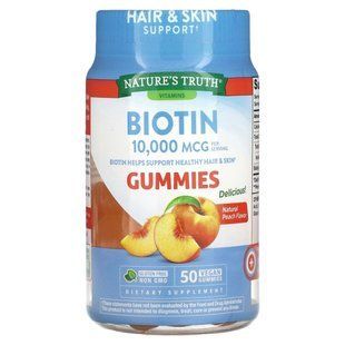Nature's Truth, Biotin, Natural Peach, 10,000 mcg, 50 Vegan Gummies (5,000 mcg per Gummy) купить в Киеве и Украине
