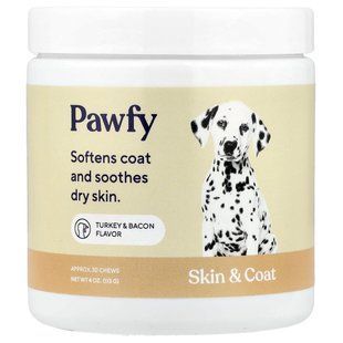 Pawfy, Skin And Coat, Turkey & Bacon , 30 Chews, 4 oz (113 g) купить в Киеве и Украине