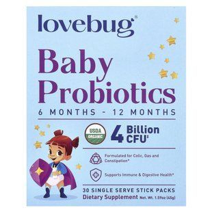 Childrens probiotics from 6 to 12 months LoveBug Probiotics (Baby Probiotics 6-12 Months 4 Billion CFU) 4 billion CFU 30 packets.