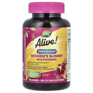 Nature's Way, Alive!, Мультивітаміни для жінок, без цукру, із полуницею, 50 жувальних таблеток