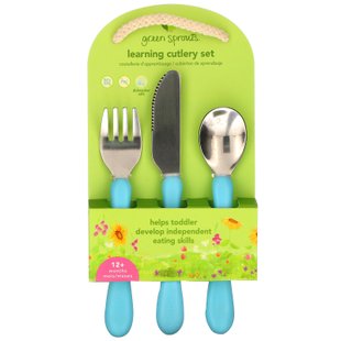 Набор обучающих столовых приборов, 12+ месяцев, Learning Cutlery Set, 12+ Months, Aqua, Green Sprouts, 1 комплект купить в Киеве и Украине