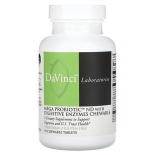 DaVinci Laboratories of Vermont, Mega Probiotic ND з травними ферментами, 90 жувальних таблеток