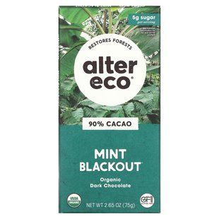 Alter Eco, Organic Dark Chocolate Bar, Mint Blackout, 90% Cacao, 2.65 oz (75 g) купить в Киеве и Украине
