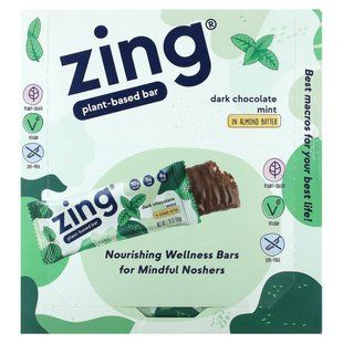 Живильні батончики, м'ята темного шоколаду, Zing Bars, 12 батончиків, 1,76 унції (50 г) кожен