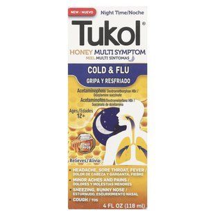 Tukol, Honey Multi Symptom, Cold & Flu, Night Time, Ages 12+, Natural Honey, 4 fl oz (118 ml) купить в Киеве и Украине