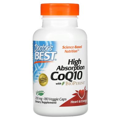 Коензим Q10 високого засвоєння, High Absorption CoQ10, Doctor's Best, 200 мг, 180 вегетаріанських капсул