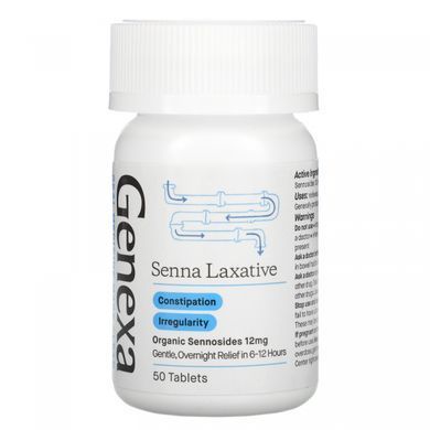Laxative with organic senna, Genexa, 50 tablets.