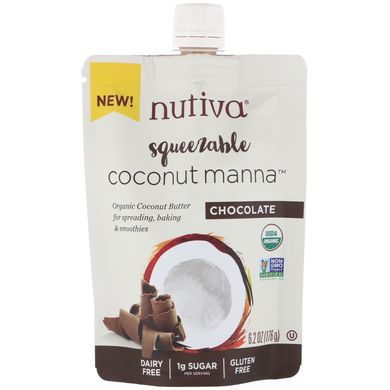 Кокосова манна, шоколад, Nutiva, 6,2 унції (176 г)