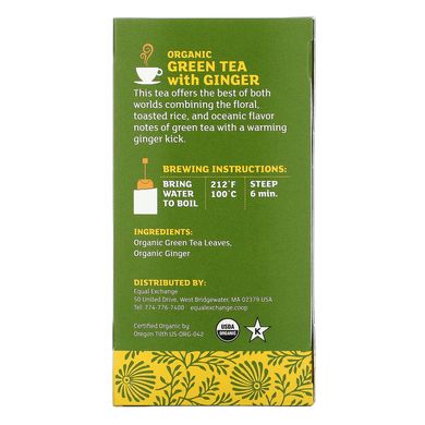 Equal Exchange, Органический зеленый чай с имбирем, 20 чайных пакетиков, 1,05 унции (30 г) купить в Киеве и Украине