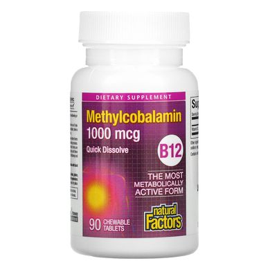 B12 метілокобаламін, Natural Factors 1000 мкг, 90 жувальних таблеток