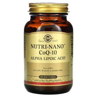 Коензим Q10 і альфа ліпоєва кислота Solgar (Nutri-Nano CoQ-10 Alpha Lipoic Acid) 45 мг / 50 мг 60 капсул