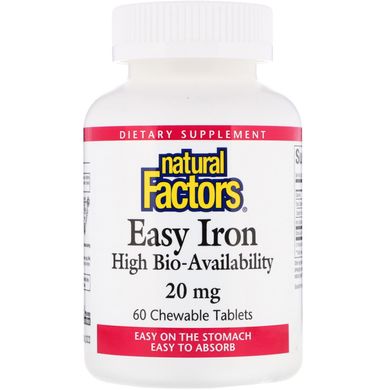 Просте залізо, Natural Factors, 20 мг, 60 жувальних таблеток