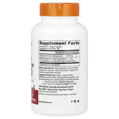 Коэнзим Q10 высокого усвоения, High Absorption CoQ10, Doctor's Best, 200 мг, 180 вегетарианских капсул купить в Киеве и Украине