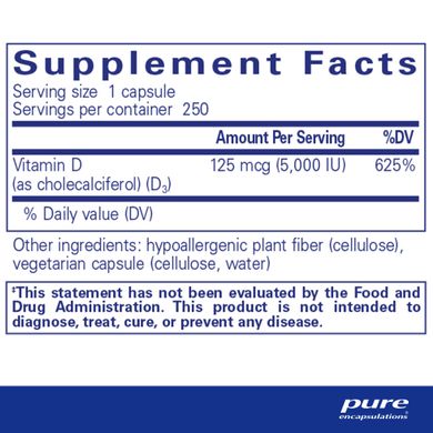 Вітамін Д3 Pure Encapsulations (Vitamin D3) 5000 МО 250 капсул
