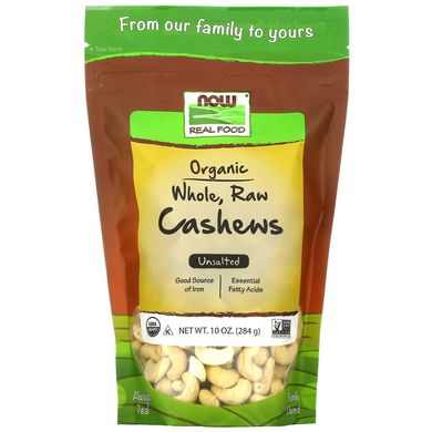 Сирі горіхи кеш`ю без солі Now Foods (Organic Cashews Raw) 284 г