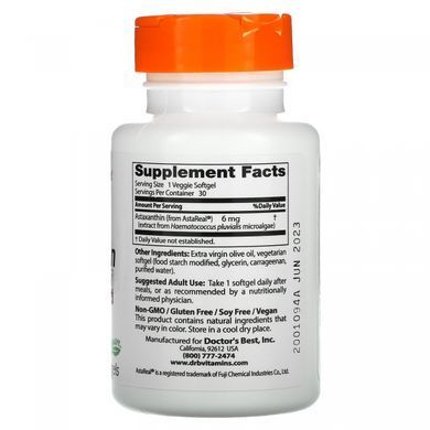 Астаксантин Doctor's Best (Astaxanthin AstaPure) 6 мг 30 капсул купить в Киеве и Украине