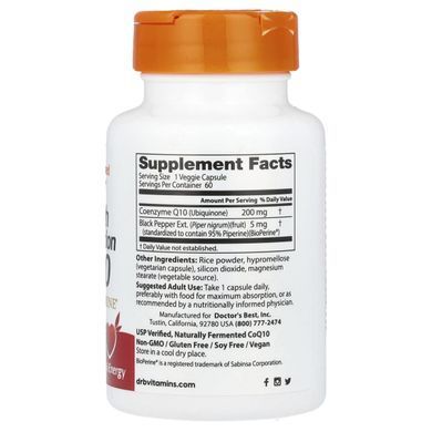 Коэнзим Q-10 с биоперином Doctor's Best (CoQ10 with Bioperine) 200 мг 60 капсул купить в Киеве и Украине