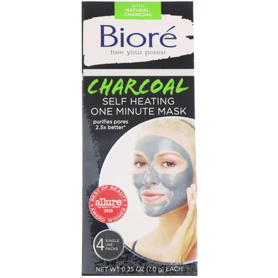 Однохвилинна маска що самонагрівається з вугіллям Biore (Self Heating One Minute Beauty Mask Charcoal) 4 одноразових пакети по 7 г