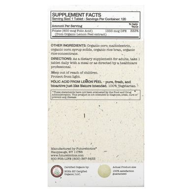 Folic Acid from Lemon Peel, FutureBiotics, 800 mcg, 120 Organic Plant Pastilles