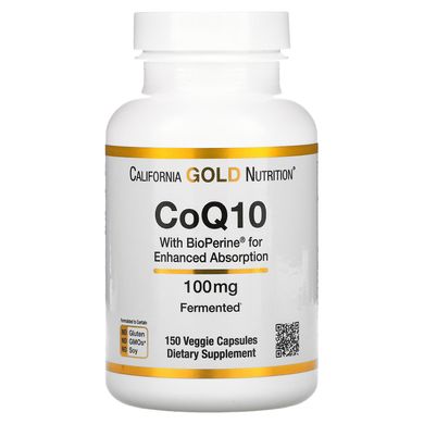 Коензим Q10 із біоперином California Gold Nutrition (CoQ10 with BioPerine) 100 мг 150 вегетаріанських капсул