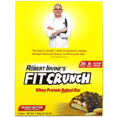 Протеїнові батончики, Whey Protein Baked Bar, арахісова олія, Robert Irvine's Fit Crunch, 12 батончиків, 3,10 унції 88 г кожен