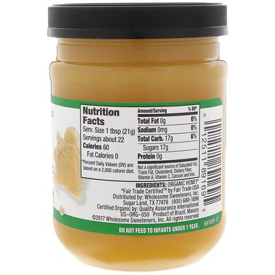 Органічний, сирий нефільтрований білий мед-спред, Wholesome Sweeteners, Inc, 454 г