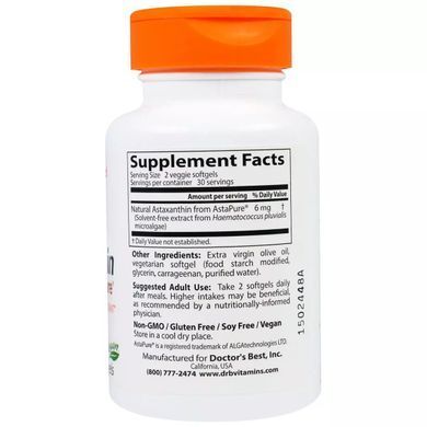 Астаксантин Doctor's Best (Astaxanthin AstaPure) 6 мг 30 капсул купить в Киеве и Украине