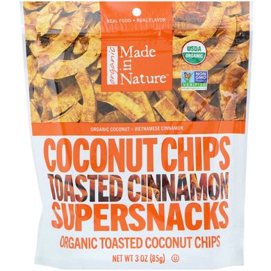 Органічні кокосові чіпси з корицею, Supersnacks, Made in Nature, 3 унц (85 г)